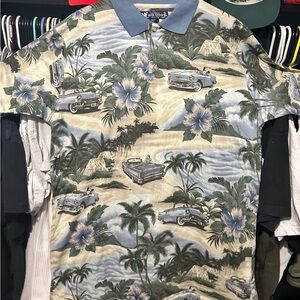 Vintage Big Dogs Scenic Car Print Polo Shirt